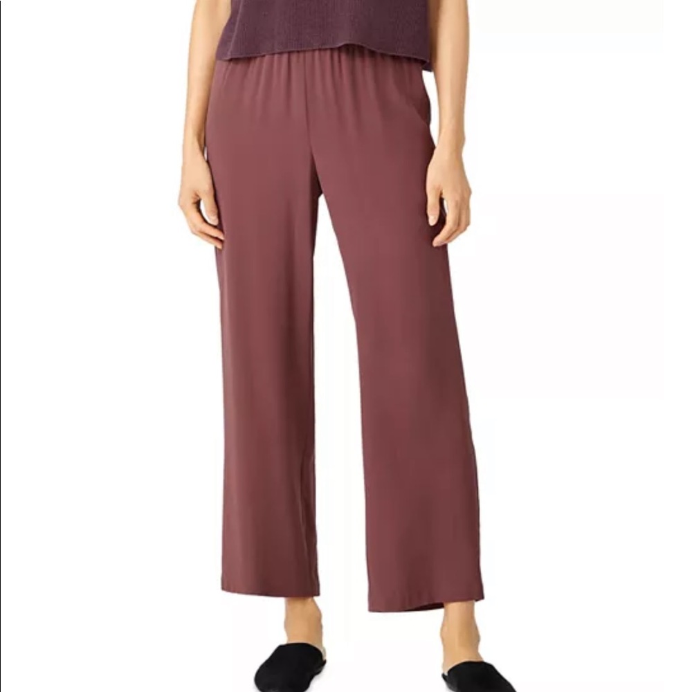Eileen Fisher silk georgette crepe straight pant in Fig 8